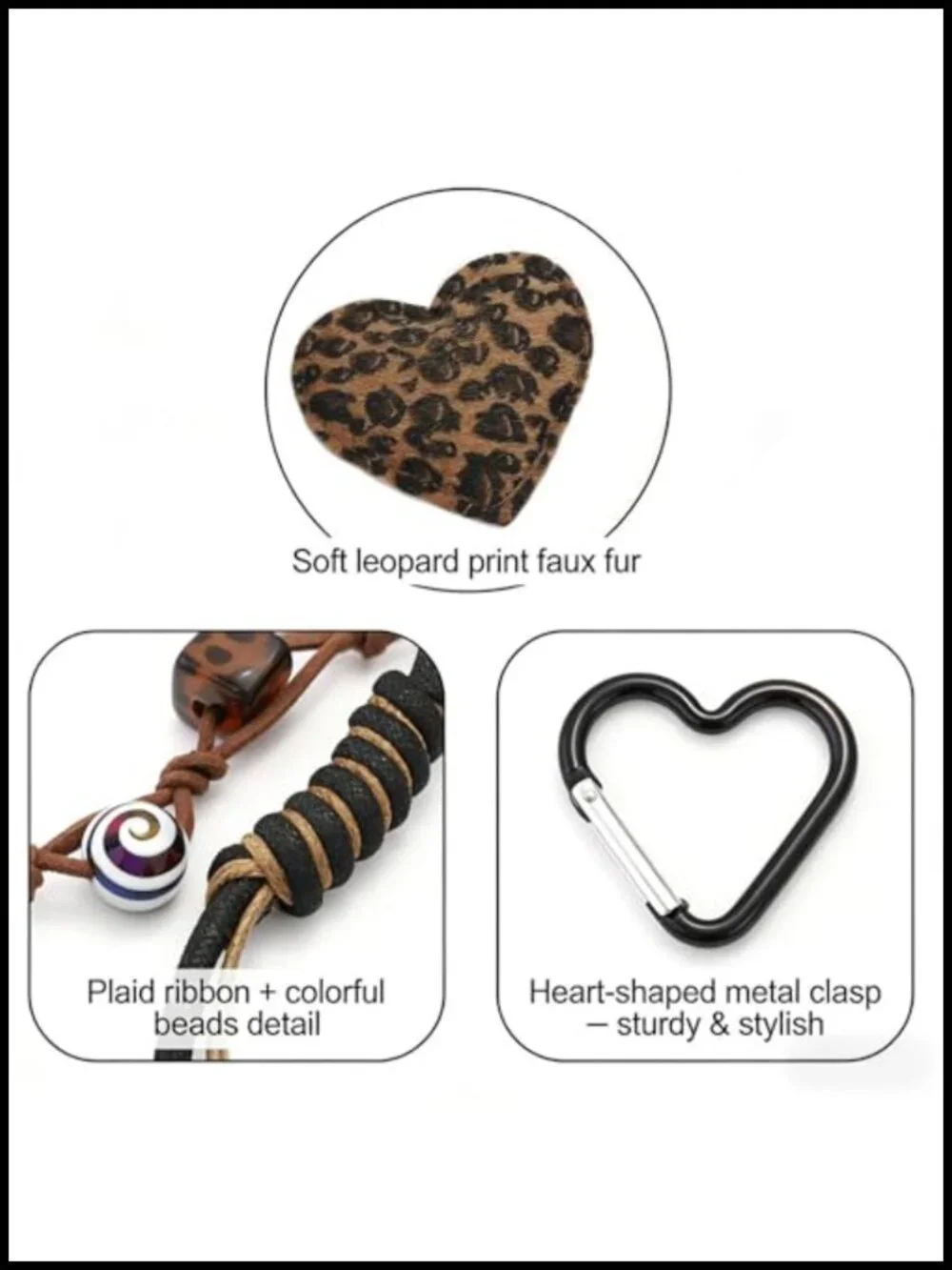 Leopard Print Bag Charm, Y2K Braided Rope Keychain, Faux Fur Purse Accessory